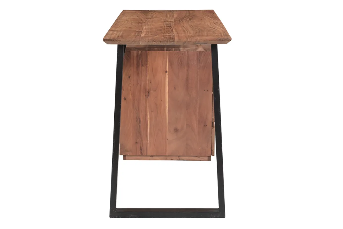 Miliboo Schreibtisch aus massivem Akazienholz und schwarzem Metall mit 3 Schubladen B130 cm HORACE* Design-schreibtische