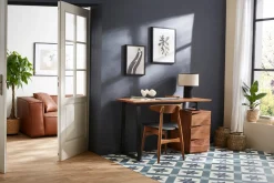 Miliboo Schreibtisch aus massivem Akazienholz und schwarzem Metall mit 3 Schubladen B130 cm HORACE* Design-schreibtische