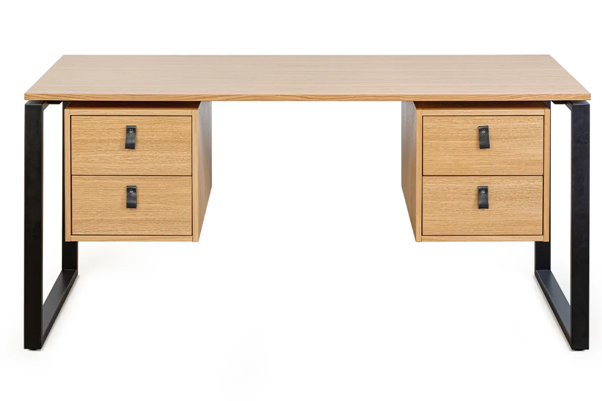 Miliboo Schreibtisch Eichenfurnier mit schwarzem Metallgestell und 2 Schubladen B160 cm OPAL* Design-schreibtische