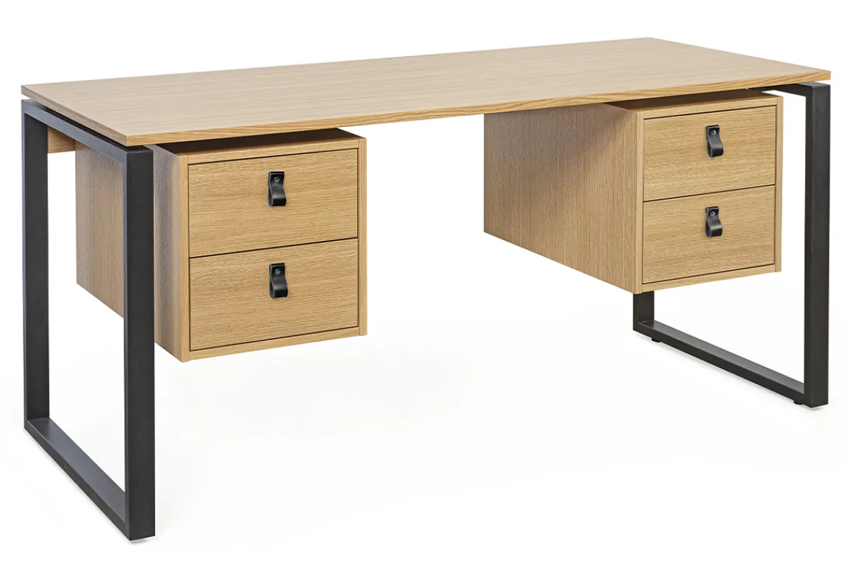 Miliboo Schreibtisch Eichenfurnier mit schwarzem Metallgestell und 2 Schubladen B160 cm OPAL* Design-schreibtische