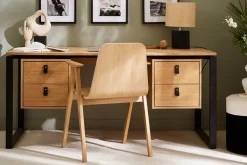 Miliboo Schreibtisch Eichenfurnier mit schwarzem Metallgestell und 2 Schubladen B160 cm OPAL* Design-schreibtische