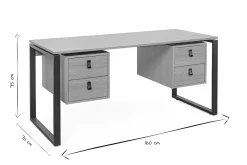 Miliboo Schreibtisch Eichenfurnier mit schwarzem Metallgestell und 2 Schubladen B160 cm OPAL* Design-schreibtische