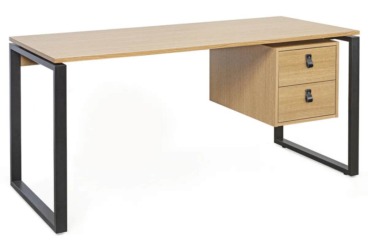 Miliboo Schreibtisch Eichenfurnier mit schwarzem Metallgestell und Schubladen B160 cm OPAL* Design-schreibtische