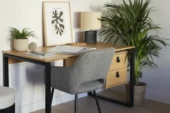 Miliboo Schreibtisch Eichenfurnier mit schwarzem Metallgestell und Schubladen B160 cm OPAL* Design-schreibtische
