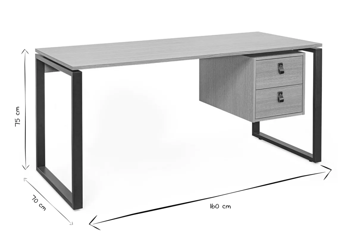 Miliboo Schreibtisch Eichenfurnier mit schwarzem Metallgestell und Schubladen B160 cm OPAL* Design-schreibtische
