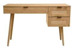Miliboo Schreibtisch in heller Holzoptik, mit Rattan und schwarzem Metall, 3 Schubladen L120 cm MANILLE* Design-schreibtische