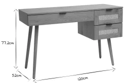 Miliboo Schreibtisch in heller Holzoptik, mit Rattan und schwarzem Metall, 3 Schubladen L120 cm MANILLE* Design-schreibtische
