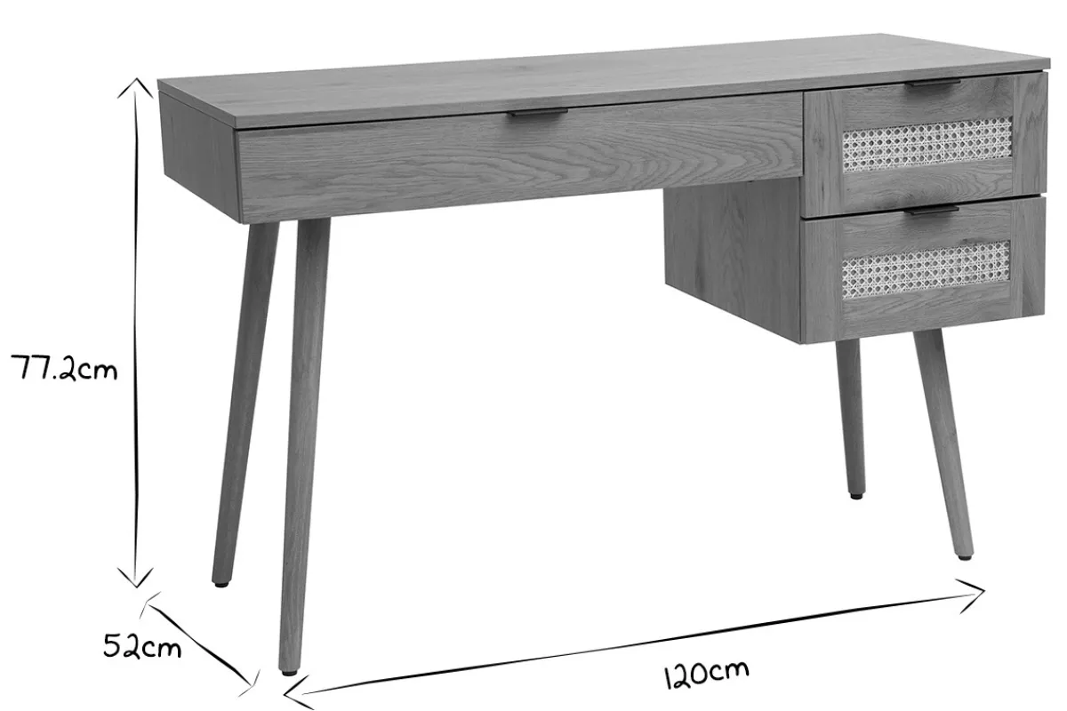 Miliboo Schreibtisch in heller Holzoptik, mit Rattan und schwarzem Metall, 3 Schubladen L120 cm MANILLE* Design-schreibtische