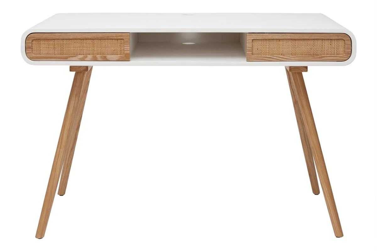 Miliboo Schreibtisch mit Schiebetüren und Flechtwerk L120 cm OLYMPE* Design-schreibtische