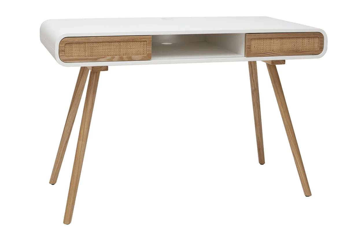 Miliboo Schreibtisch mit Schiebetüren und Flechtwerk L120 cm OLYMPE* Design-schreibtische