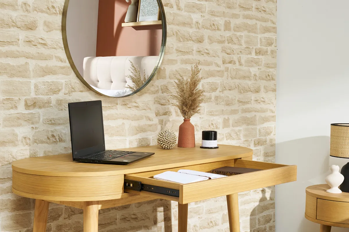 Miliboo Schreibtisch mit Schublade aus hellem Holz B120 cm JUDITH* Design-schreibtische