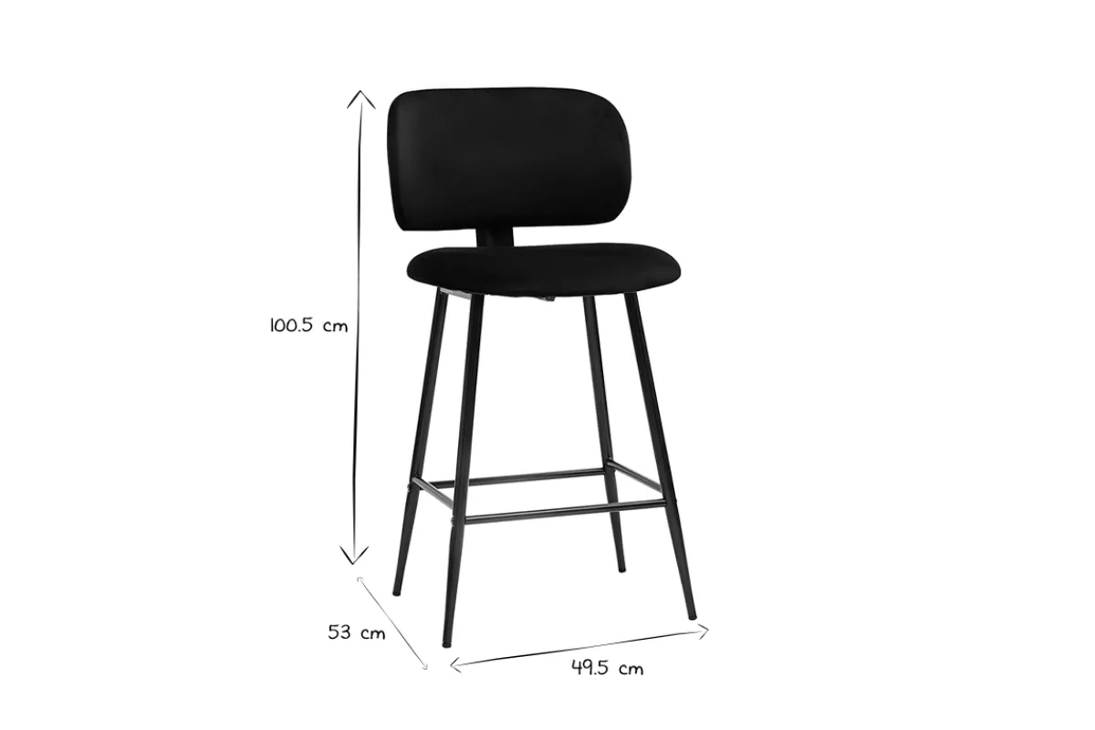 Miliboo Schwarze Barhocker aus Samtstoff und Metall H70 cm (2er-Set) ATRIUM* Barhocker