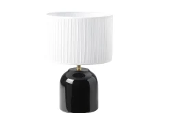 Miliboo Schwarze Tischlampe aus glänzender Keramik und Lampenschirm aus weißem Plissee-Stoff H35 cm PIEGA* Tischlampe|Tischlampe