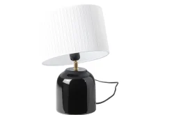 Miliboo Schwarze Tischlampe aus glänzender Keramik und Lampenschirm aus weißem Plissee-Stoff H35 cm PIEGA* Tischlampe|Tischlampe