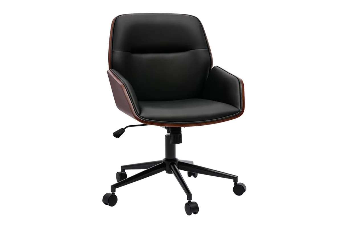 Miliboo Schwarzer Design-Bürostuhl mit Rollen, dunkles Holz und schwarzes Metall MARLOW* Bürostühle|Bürostuhl Zum Kleinen Preis