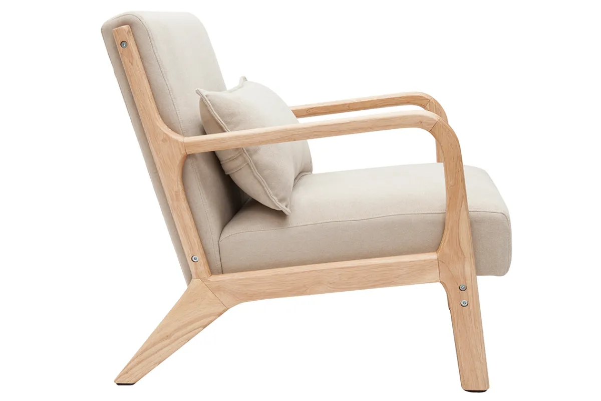 Miliboo Sessel aus hellem Holz und beigem Stoff mit Samteffekt DERRY* Design-sessel|Sessel