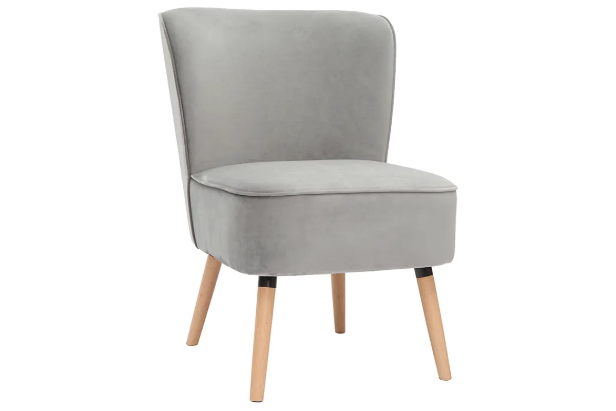 Miliboo Sessel aus hellgrauem Samtstoff und hellem Holz KAHLO* Design-sessel|Sessel