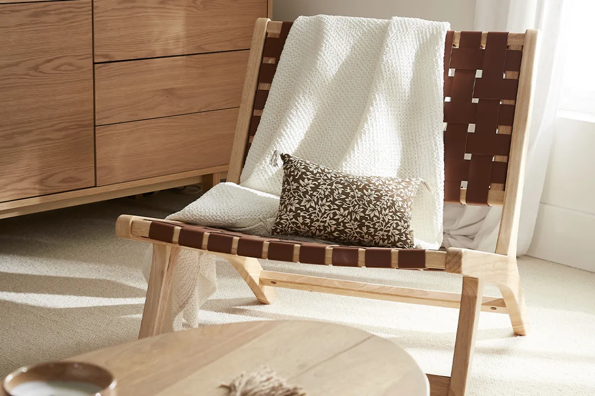 Miliboo Sessel aus Holz mit geflochtenen Riemen in Braun BONDI* Design-sessel|Sessel
