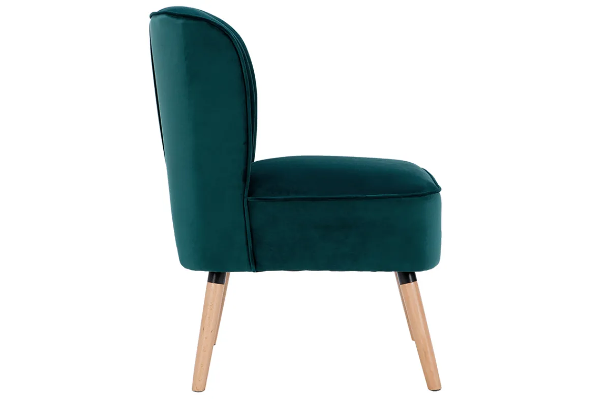Miliboo Sessel aus petrolblauem Samt und hellem Holz KAHLO* Design-sessel|Sessel