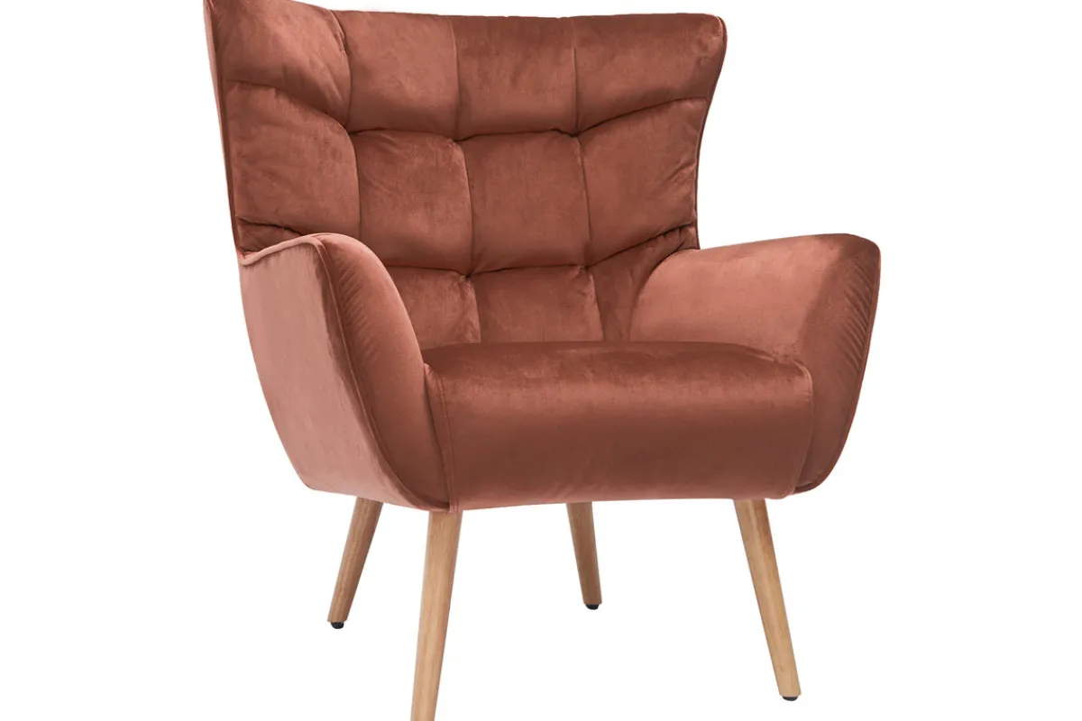 Miliboo Sessel aus rotem Samt und massivem Hevea AVERY* Design-sessel|Sessel