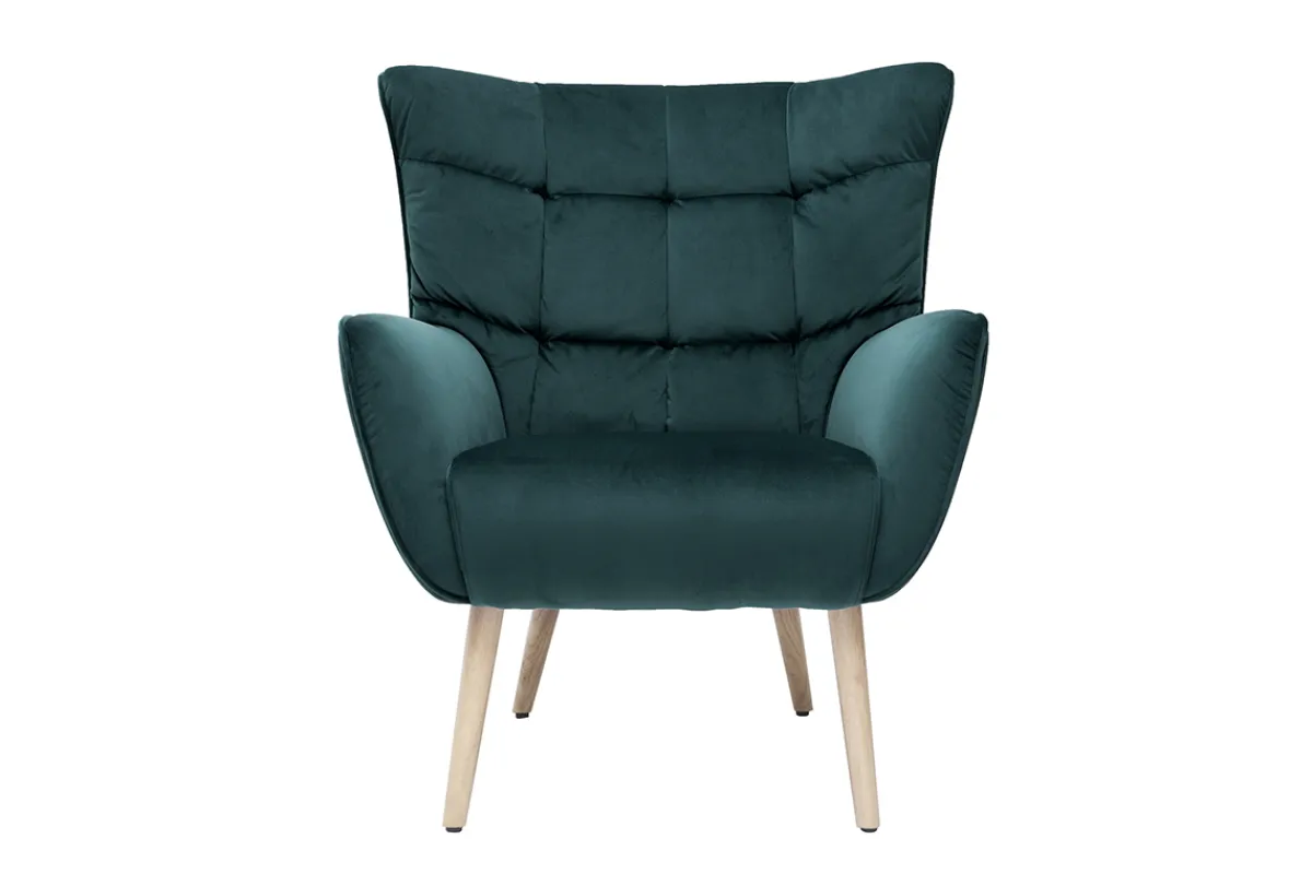 Miliboo Sessel aus Samt petrolfarben mit Holzfüßen AVERY* Design-sessel|Sessel