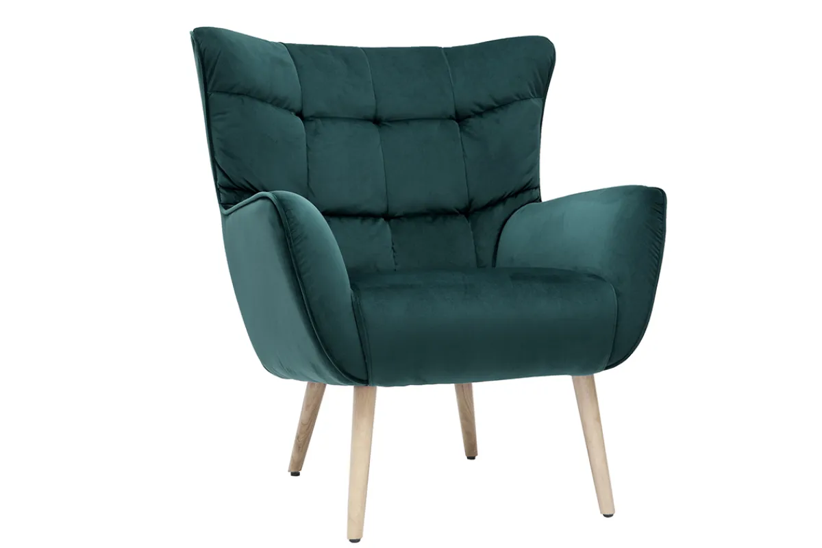 Miliboo Sessel aus Samt petrolfarben mit Holzfüßen AVERY* Design-sessel|Sessel