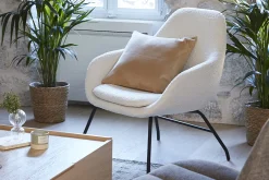Miliboo Sessel aus Stoff mit Bouclé-Wolleffekt in Ecru und schwarzem Metall MAYNE* Design-sessel|Sessel