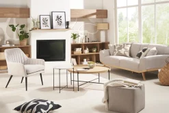 Miliboo Sessel im beigen Samtdesign mit Metallfuß GASTON* Design-sessel|Sessel