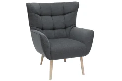 Miliboo Sessel im dunkelgrauen Samtdesign beige Holzfüße AVERY* Design-sessel|Sessel