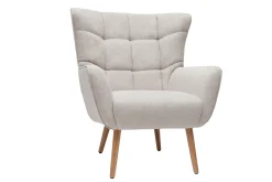 Miliboo Sessel im gemustertem Samtdesign beige Holzfüße AVERY* Design-sessel|Sessel