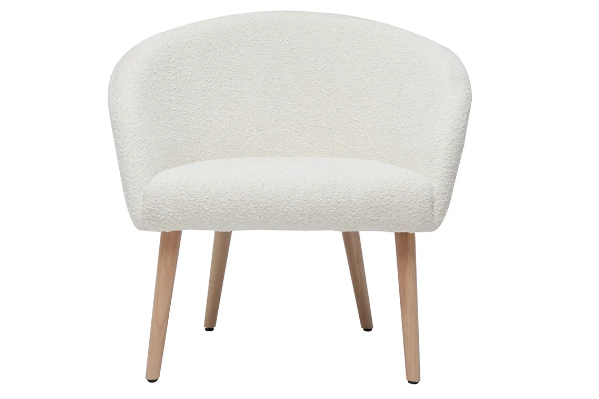 Miliboo Sessel mit weißem Stoffbezug mit Bouclé-Wolleffekt und hellen Holzbeinen OLIVIA* Design-sessel|Sessel