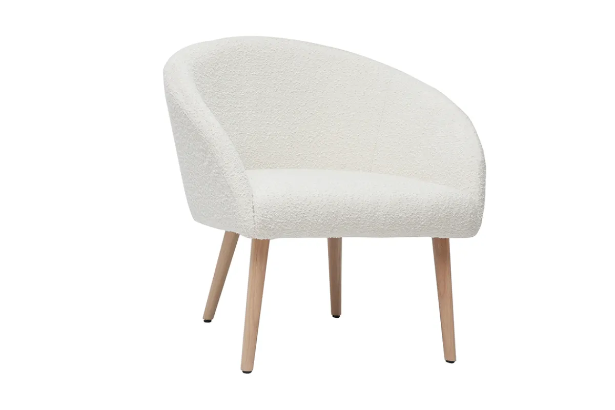 Miliboo Sessel mit weißem Stoffbezug mit Bouclé-Wolleffekt und hellen Holzbeinen OLIVIA* Design-sessel|Sessel