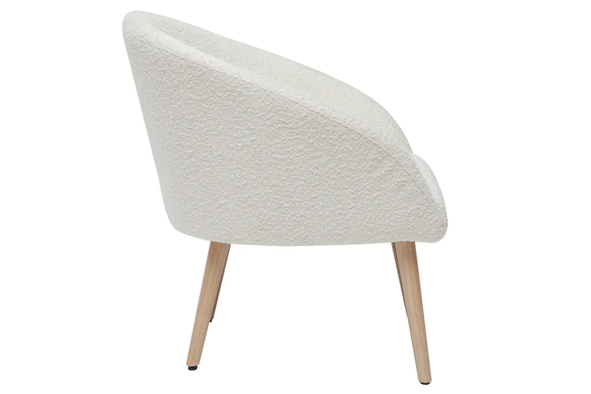 Miliboo Sessel mit weißem Stoffbezug mit Bouclé-Wolleffekt und hellen Holzbeinen OLIVIA* Design-sessel|Sessel
