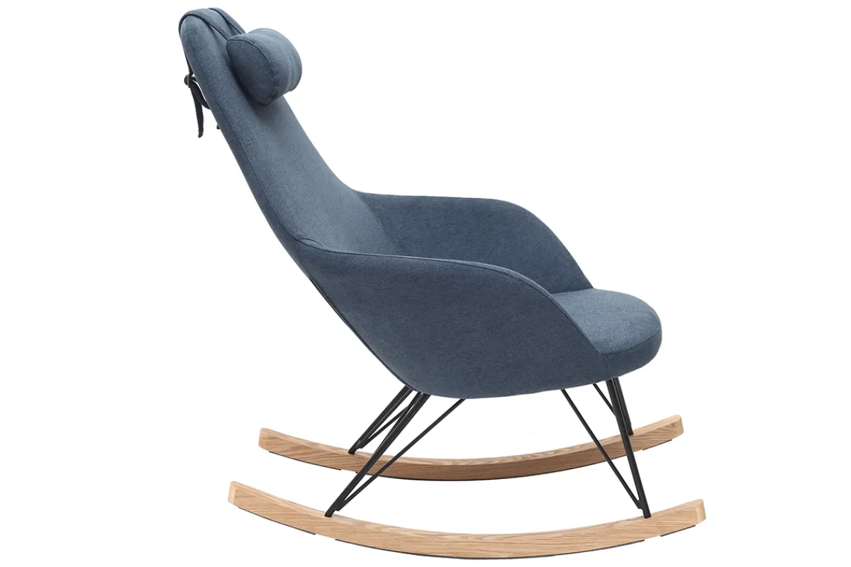 Miliboo Sessel Schaukelstuhl Samteffekt Blau Füße Metall und Holz JHENE* Design-sessel|Schaukelstühle