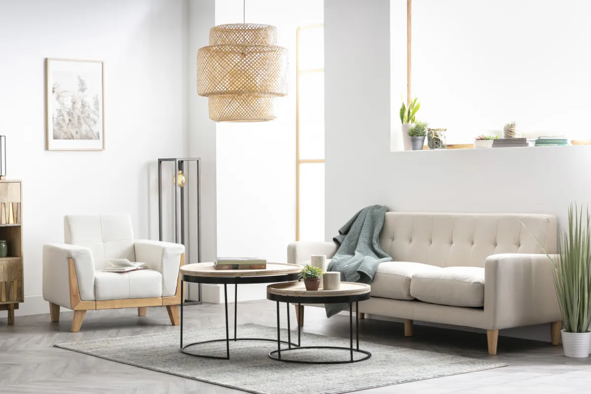 Miliboo Sessel skandinavisch Altweiß Holzbeine FJORD* Design-sessel|Sessel