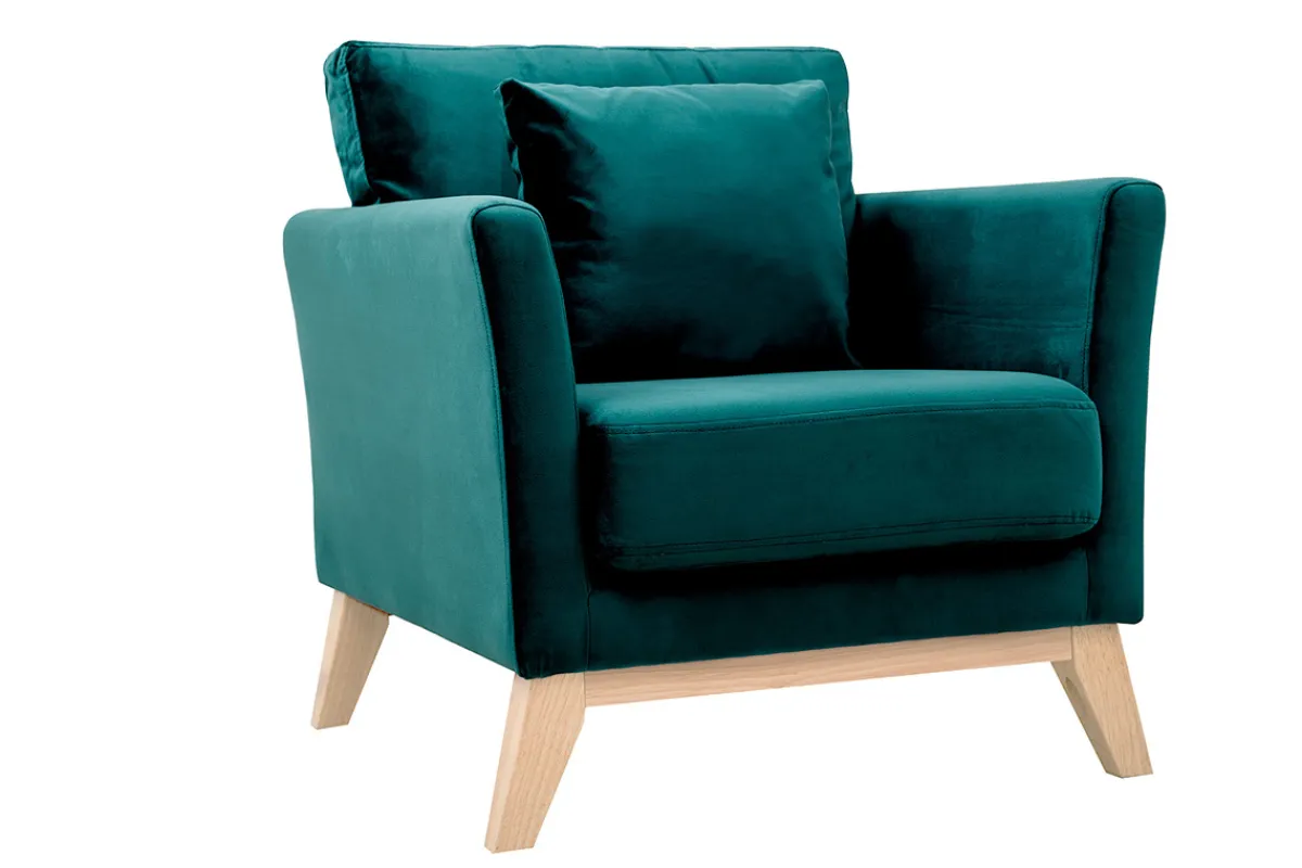 Miliboo Sessel skandinavisch Dunkelblau und Füße aus hellem Holz OSLO* Design-sessel|Sessel