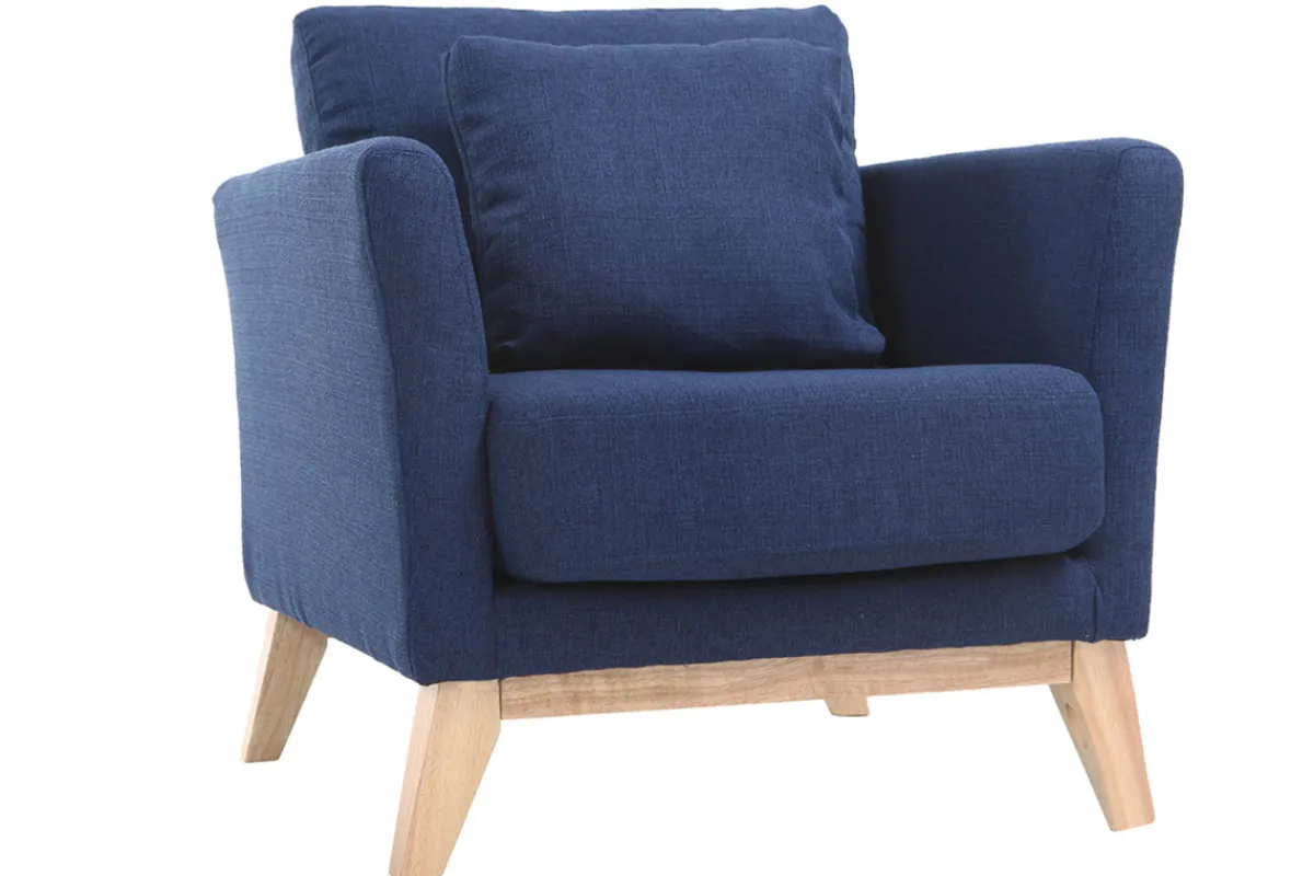 Miliboo Sessel skandinavisch Dunkelblau und Füße aus hellem Holz OSLO* Design-sessel|Sessel