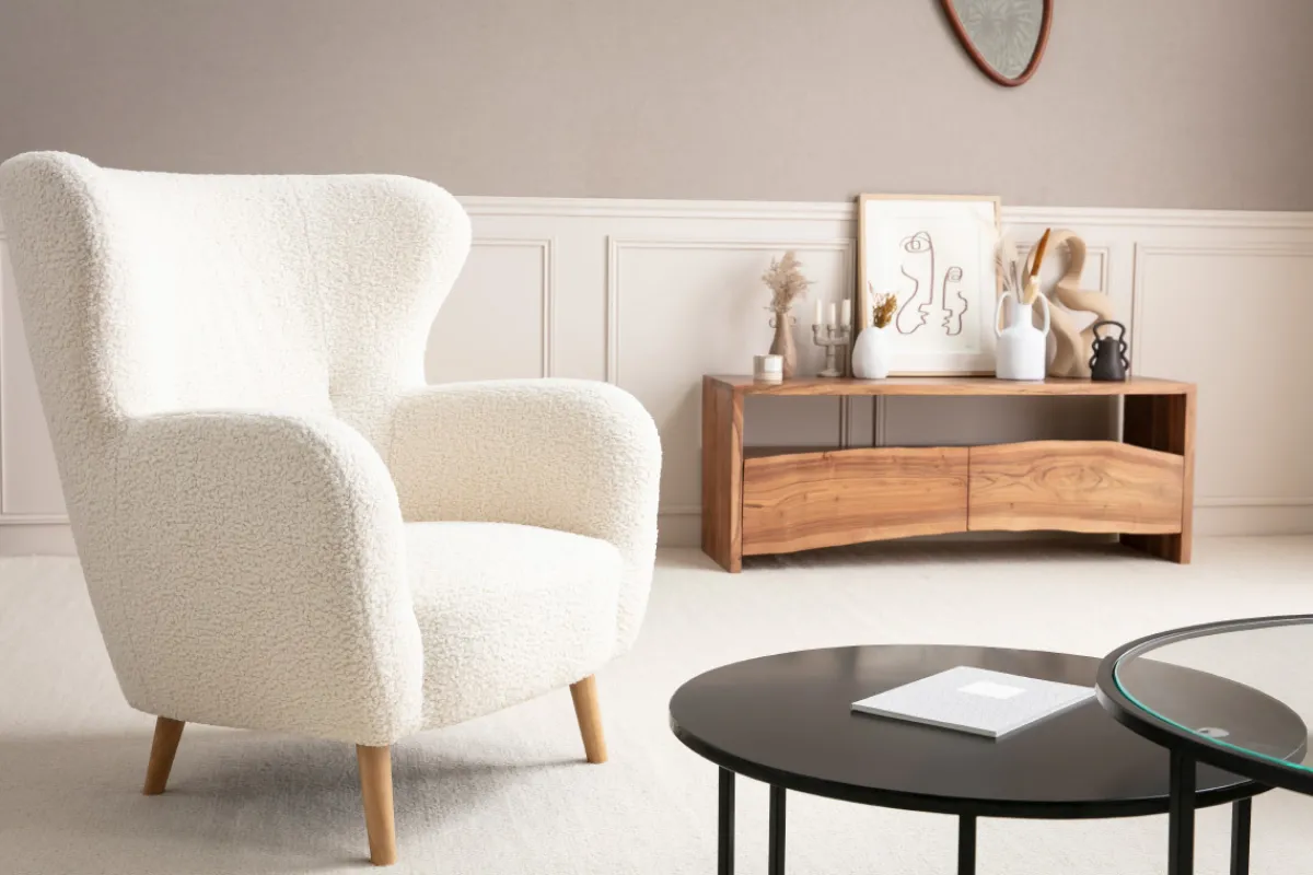 Miliboo Sessel weißer Stoffbezug mit Bouclé-Effekt KORO* Design-sessel|Sessel
