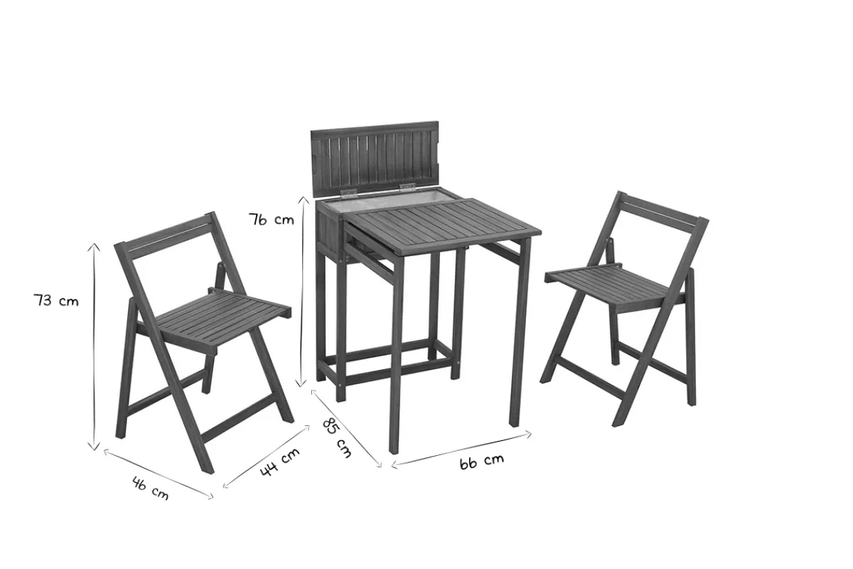 Miliboo Set aus 2 Klappstühlen und 1 klappbaren Balkontisch mit Stauraum aus Massivholz PRADO* Gartentische