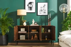 Miliboo Sideboard aus dunklem, massivem Mangoholz und schwarzem Metall 3 Türen B140 cm ONDA* Sideboards