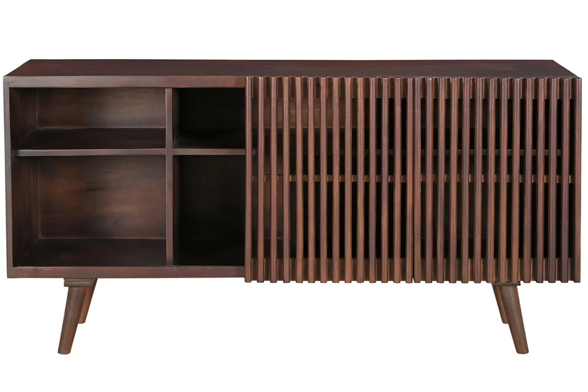 Miliboo Sideboard aus dunklem, massivem Mangoholz mit 2 Schiebetüren B140 cm ALBA* Sideboards