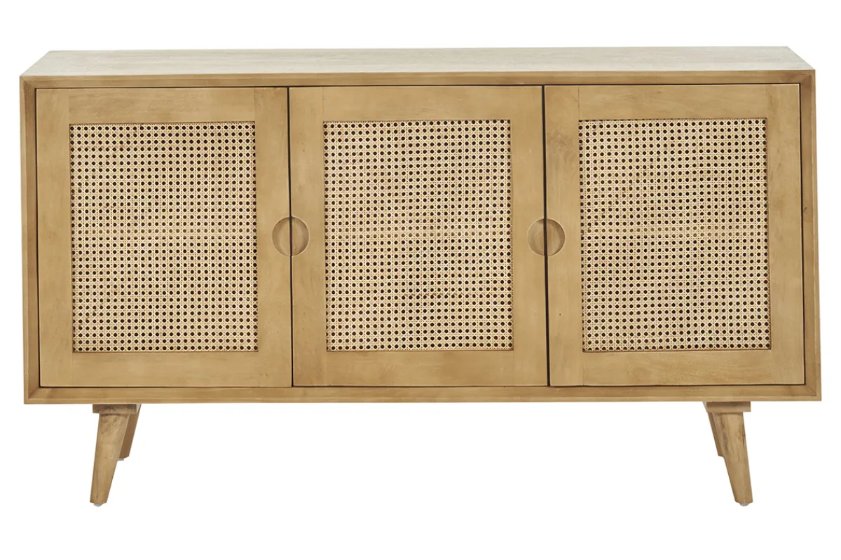 Miliboo Sideboard aus Mangoholz und Rattangeflecht 3 Türen B145 cm LAKA* Sideboards