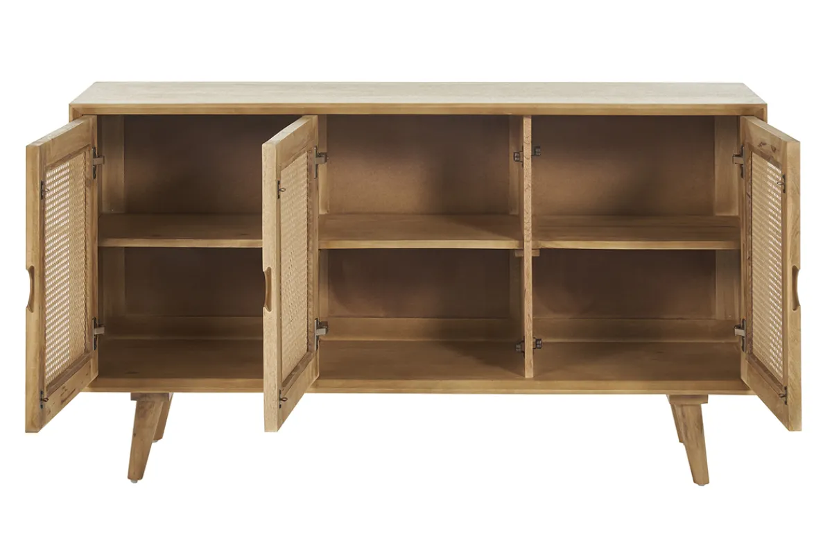 Miliboo Sideboard aus Mangoholz und Rattangeflecht 3 Türen B145 cm LAKA* Sideboards