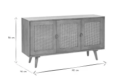 Miliboo Sideboard aus Mangoholz und Rattangeflecht 3 Türen B145 cm LAKA* Sideboards
