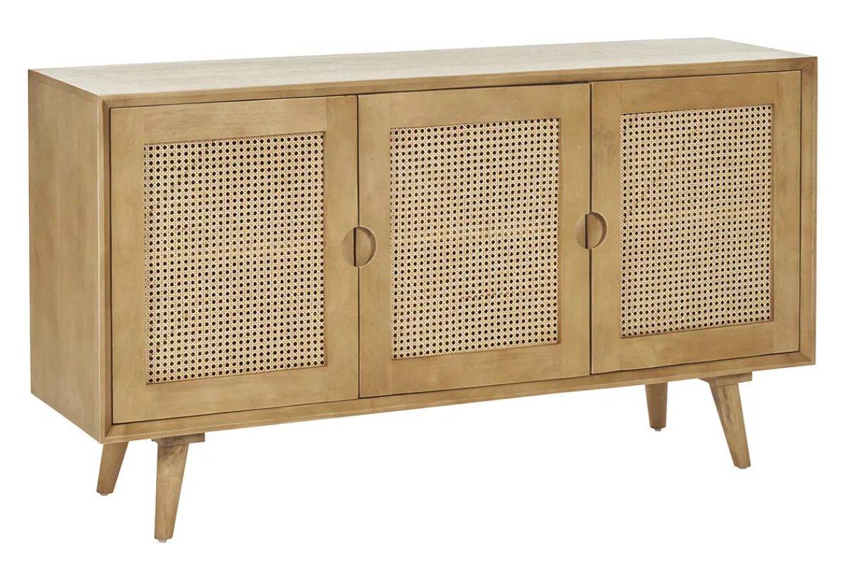 Miliboo Sideboard aus Mangoholz und Rattangeflecht 3 Türen B145 cm LAKA* Sideboards