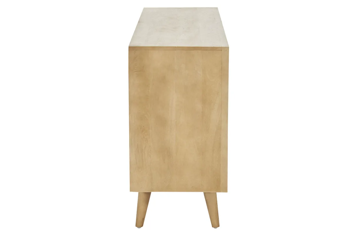 Miliboo Sideboard aus Mangoholz und Rattangeflecht 3 Türen B145 cm LAKA* Sideboards