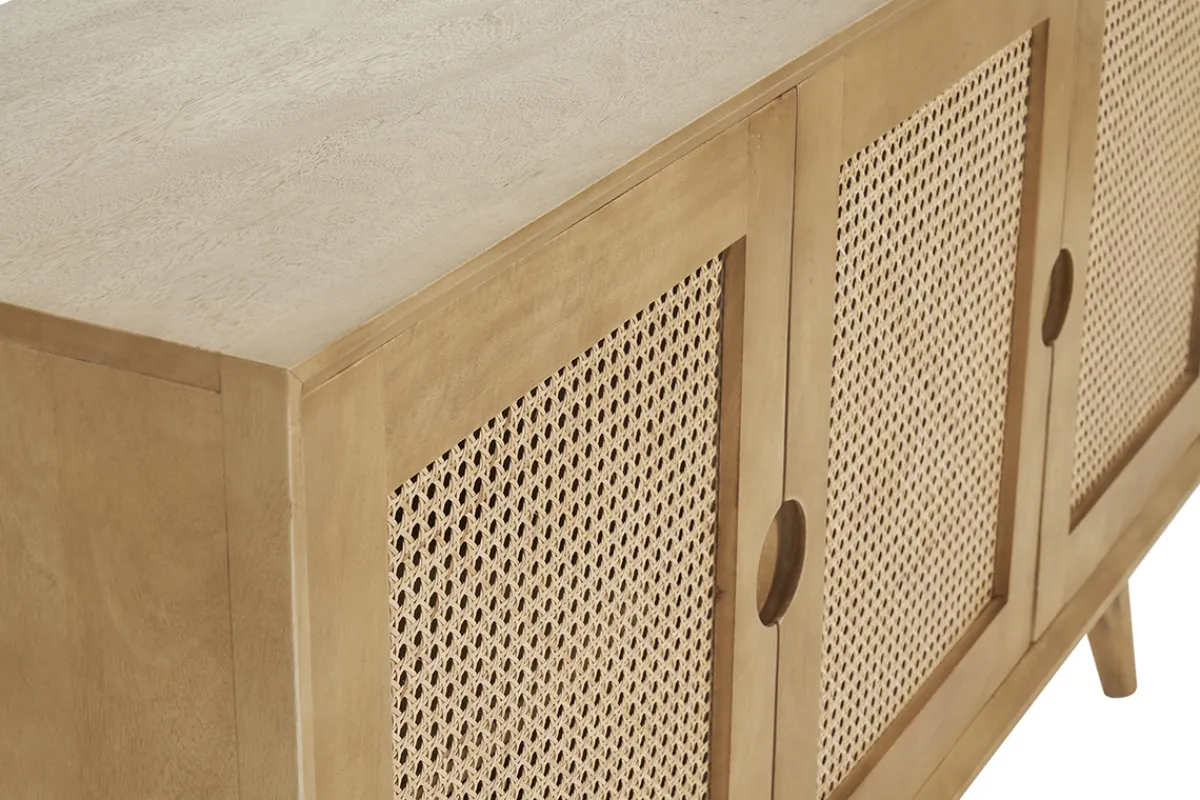 Miliboo Sideboard aus Mangoholz und Rattangeflecht 3 Türen B145 cm LAKA* Sideboards