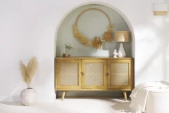 Miliboo Sideboard aus Mangoholz und Rattangeflecht 3 Türen B145 cm LAKA* Sideboards