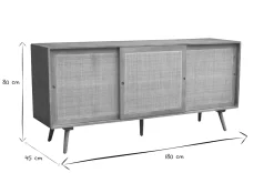 Miliboo Sideboard aus massivem Mangoholz und Rattangeflecht 3 Schiebetüren B180 cm ACANGE* Sideboards