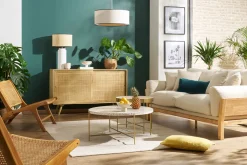 Miliboo Sideboard aus massivem Mangoholz und Rattangeflecht 2 Schiebetüren B135 cm ACANGE* Sideboards
